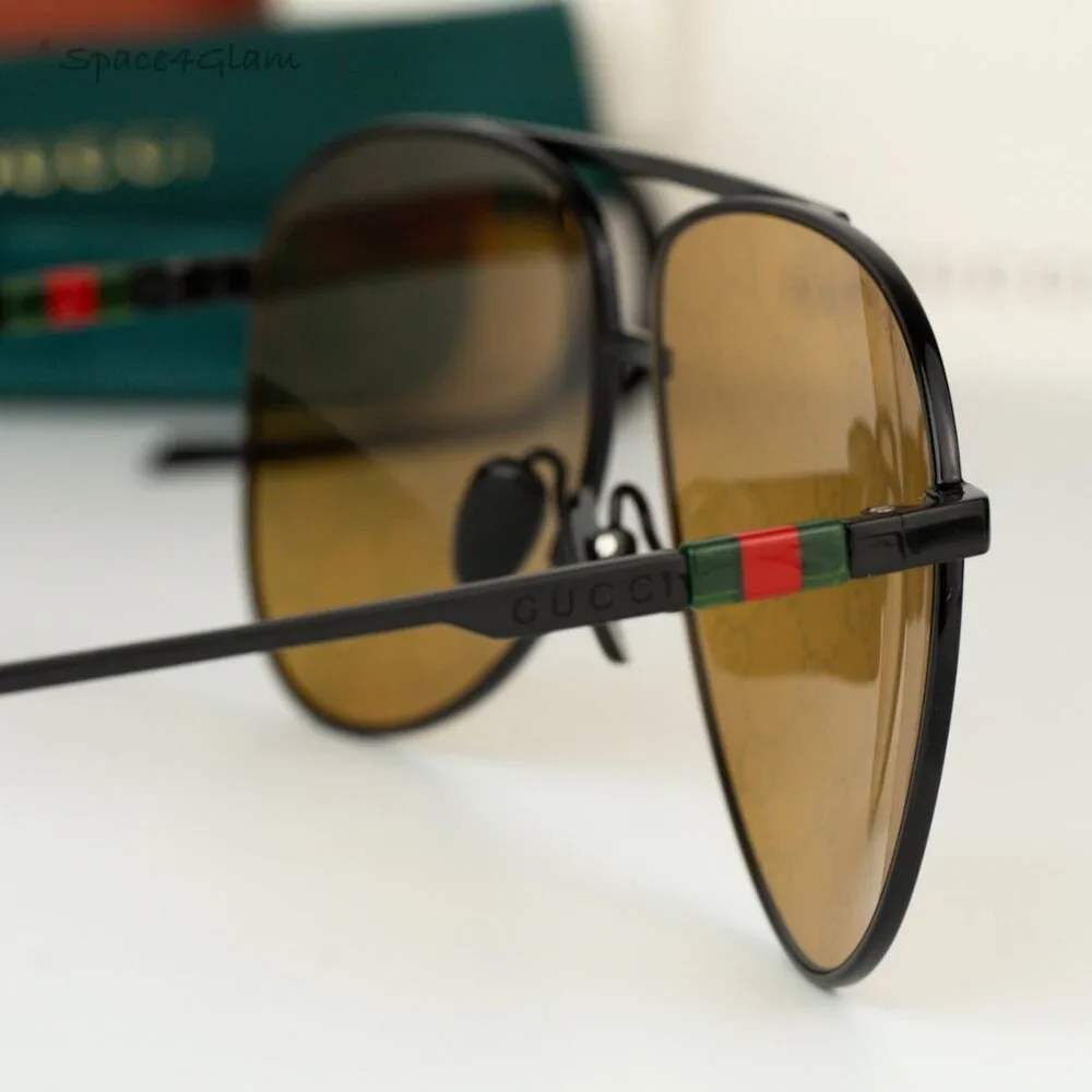 BRAND NEW Gucci GG1677S 005 Black Yellow Mirror Logo Pilot Unisex Sunglasses